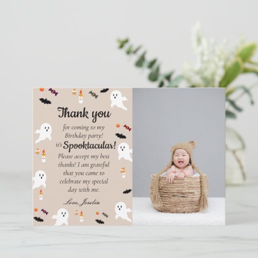 Spooky kleine kinder halloween 1e verjaardag bedankkaart (Staand voorkant)