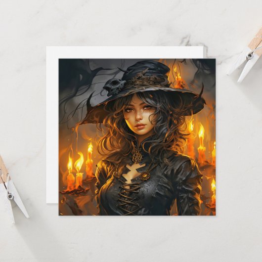 Spooky kleine Ms. Witch Kaart (Voorkant / Achterkant in situ)