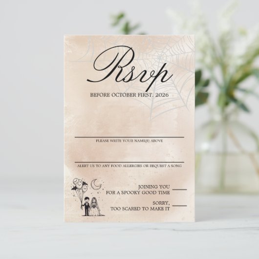 Spooky Kleine Paar RSVP Kaartje (Staand voorkant)