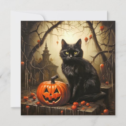 Spooky kleine zwarte kat kaart (Voorkant)