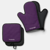 Spooky kleuren - Paarse oven Mitt Pot Holder Set (Voorkant / Achterkant)