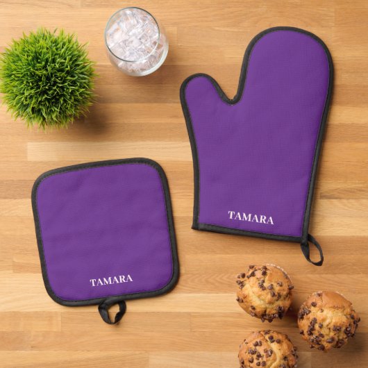 Spooky kleuren - Paarse oven Mitt Pot Holder Set (Top down)