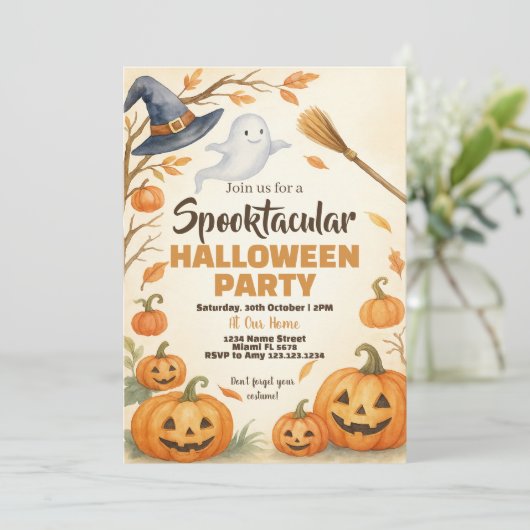 Spooky kostuum evenement kaart (Staand voorkant)