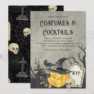 Spooky kostuums en cocktails Halloween Party Kaart