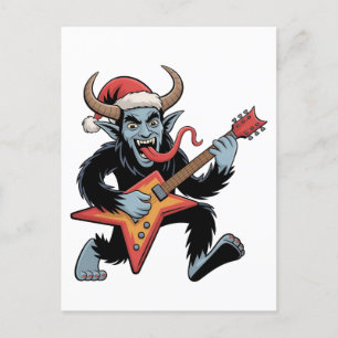 Spooky Krampus Gitaar Elektrische Rock Kerstmis Uitnodiging Briefkaart