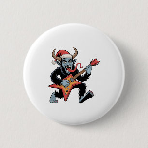 Spooky Krampus Guitar Electric Rock Kerstmis Ronde Button 5,7 Cm