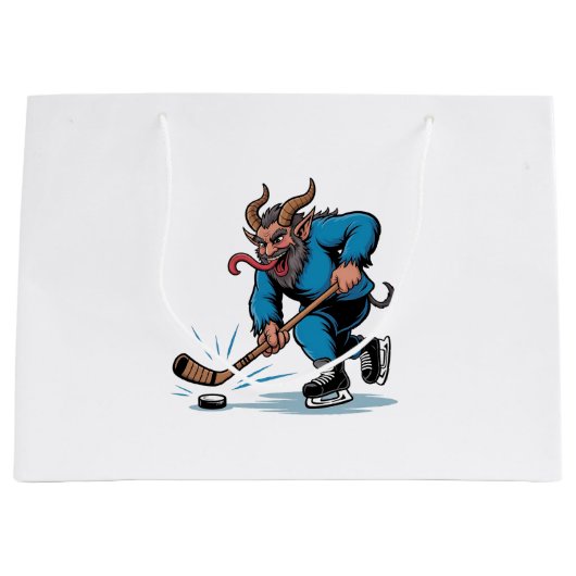 Spooky Krampus spelen ijshockey Kerstmis Groot Cadeauzakje (Voorkant)