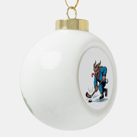 Spooky Krampus spelen ijshockey Kerstmis Keramische Bal Ornament (Links)