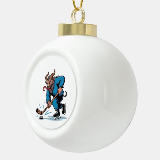 Spooky Krampus spelen ijshockey Kerstmis Keramische Bal Ornament (Rechts)