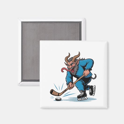 Spooky Krampus spelen ijshockey Kerstmis Magneet (Voorkant / Achterkant)