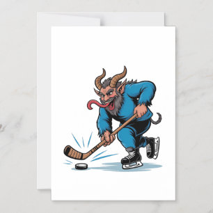 Spooky Krampus spelen ijshockey Kerstmis Magnetische Uitnodiging