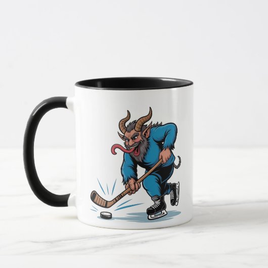 Spooky Krampus spelen ijshockey Kerstmis Mok (Links)