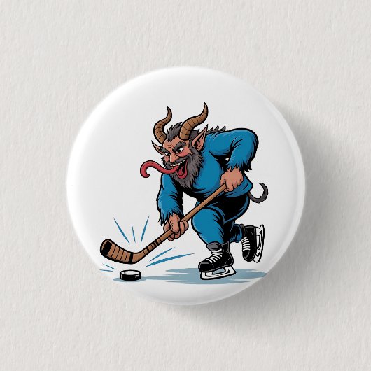 Spooky Krampus spelen ijshockey Kerstmis Ronde Button 3,2 Cm (Voorkant)