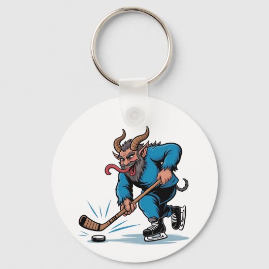 Spooky Krampus spelen ijshockey Kerstmis Sleutelhanger (Voorkant)
