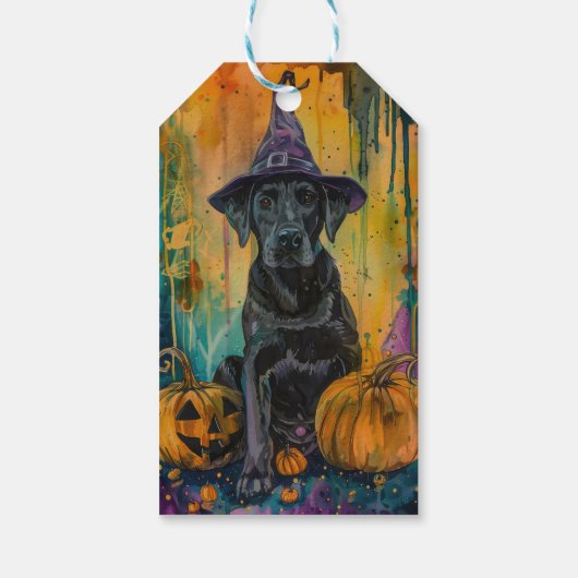 Spooky labrador hond Halloween heks en pompoen Cadeaulabel (Achterkant)