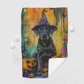Spooky labrador hond Halloween heks en pompoen Golfhanddoek (Insitu)