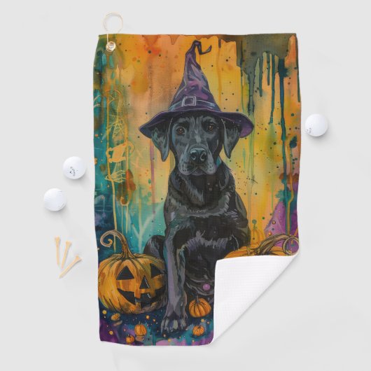 Spooky labrador hond Halloween heks en pompoen Golfhanddoek (Insitu)