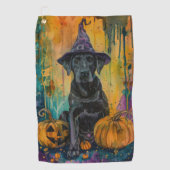 Spooky labrador hond Halloween heks en pompoen Golfhanddoek (Voorkant)