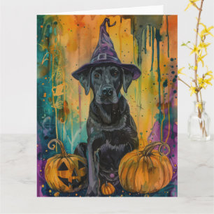 Spooky labrador hond Halloween heks en pompoen Kaart