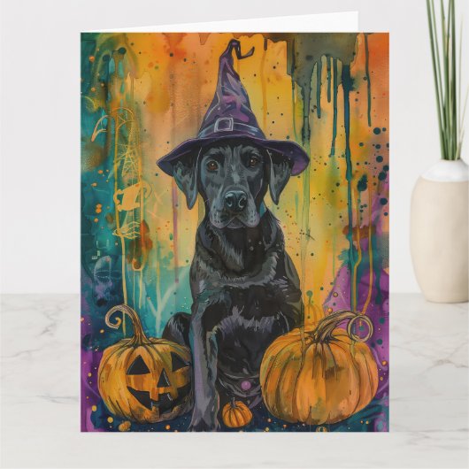 Spooky labrador hond Halloween heks en pompoen Kaart (Voorkant)