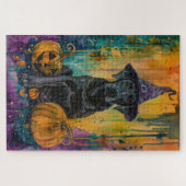 Spooky labrador hond Halloween heks en pompoen Legpuzzel (Horizontaal)