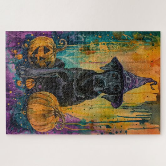 Spooky labrador hond Halloween heks en pompoen Legpuzzel (Horizontaal)