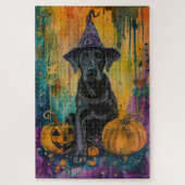 Spooky labrador hond Halloween heks en pompoen Legpuzzel (Verticaal)