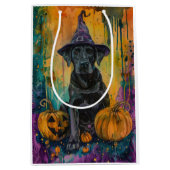 Spooky labrador hond Halloween heks en pompoen Medium Cadeauzakje (Voorkant)