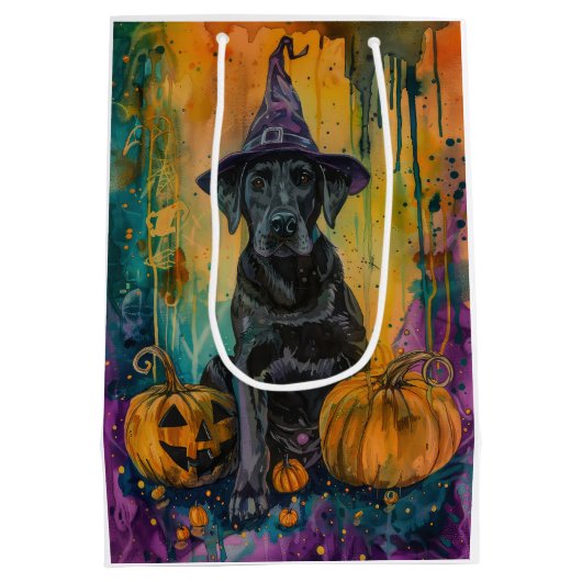 Spooky labrador hond Halloween heks en pompoen Medium Cadeauzakje (Achterkant)