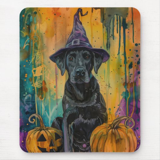 Spooky labrador hond Halloween heks en pompoen Muismat (Voorkant)