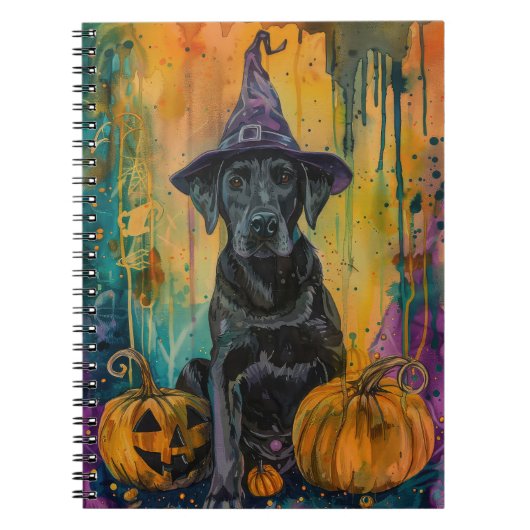Spooky labrador hond Halloween heks en pompoen Notitieboek (Voorkant)