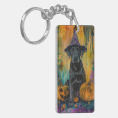 Spooky labrador hond Halloween heks en pompoen Sleutelhanger (Voorkant Links)