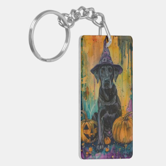 Spooky labrador hond Halloween heks en pompoen Sleutelhanger (Voorkant Links)