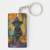 Spooky labrador hond Halloween heks en pompoen Sleutelhanger (achterkant)