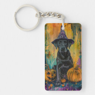 Spooky labrador hond Halloween heks en pompoen Sleutelhanger