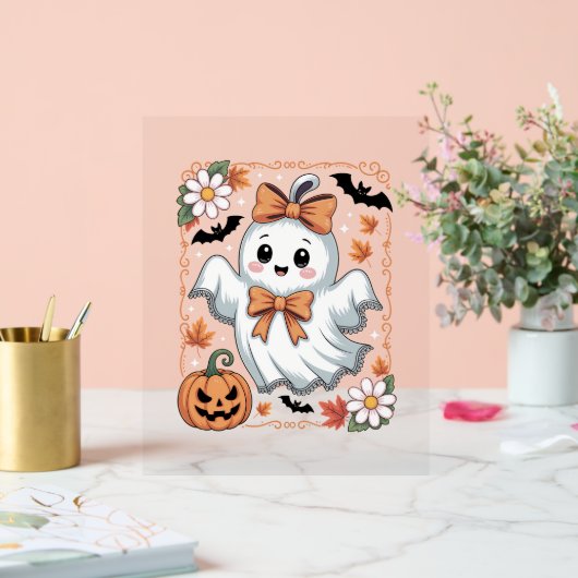 Spooky Lace Ghost Halloween Acryl Bord (Huwelijk)