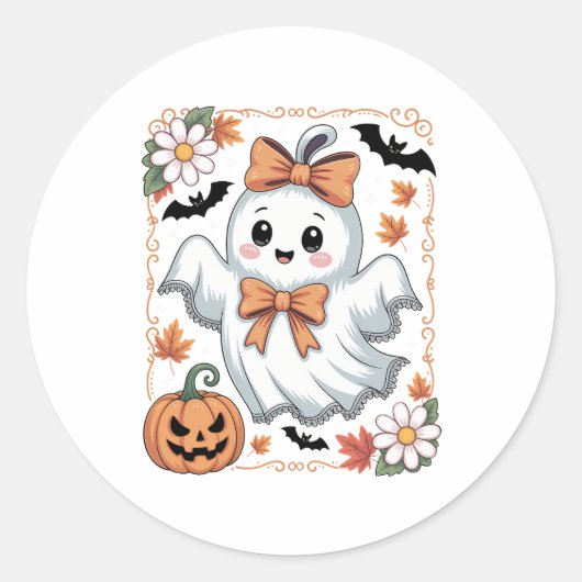 Spooky Lace Ghost Halloween Ronde Sticker (Voorkant)