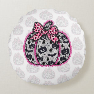 Spooky Lace Halloween Pumpkin Coquette Rond Kussen