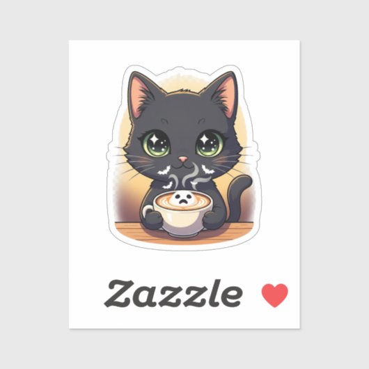 Spooky Latte Cat – Ghost Foam Coffee Sticker (Vel)