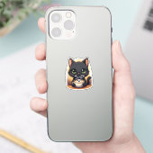 Spooky Latte Cat – Ghost Foam Coffee Sticker (Telefoon)