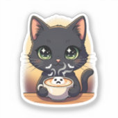 Spooky Latte Cat – Ghost Foam Coffee Sticker (Voorkant)