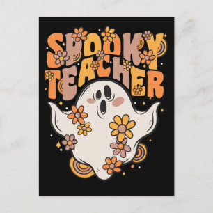 Spooky leraar Groovy Ghost met  bloemen H Feestdagenkaart