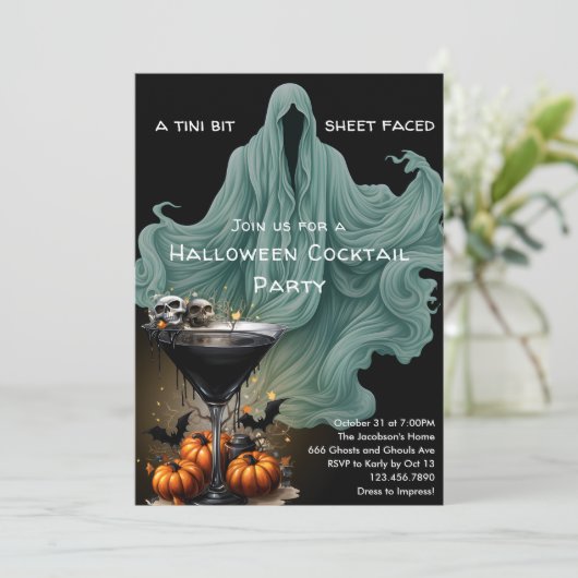 Spooky Let's Get Sheet Faced Funny Halloween Party Kaart (Staand voorkant)