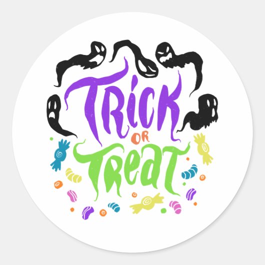 Spooky Lettering Stickers: Trick or treat Edition Ronde Sticker (Voorkant)