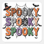 Spooky Lettering Witch Pet en Bats Halloween Vierkante Sticker (Voorkant)