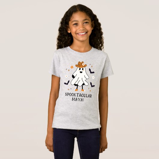Spooky Leuke Halloween Ghost met Naam T-shirt (Voorkant volledig)