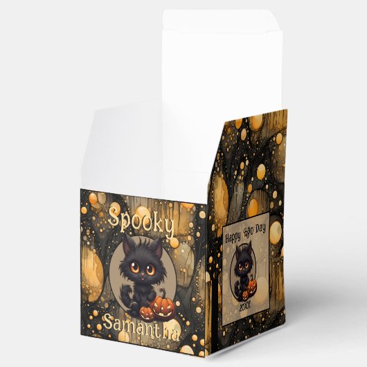Spooky Leuke Halloween Kat Gepersonaliseerd Bedankdoosjes (Geopend)