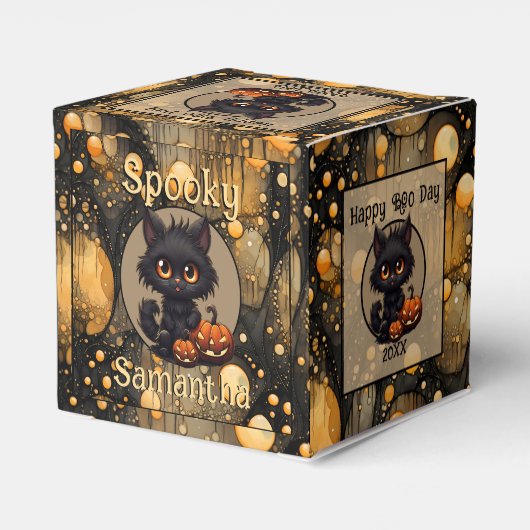 Spooky Leuke Halloween Kat Gepersonaliseerd Bedankdoosjes (Achterkant)