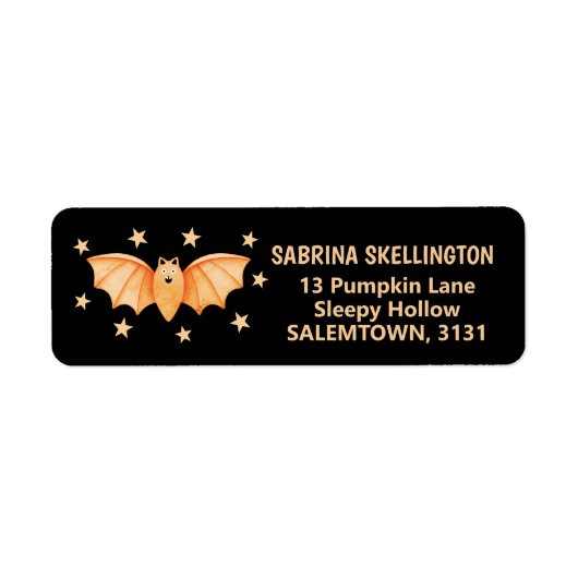 Spooky Leuke Pastel Sinaasappel Vleermuis met Ster Etiket (Voorkant)