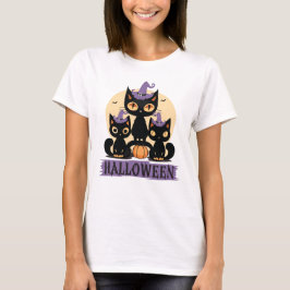 Spooky Leuke Zwarte Kat Halloween Herfst Pompoen T-shirt